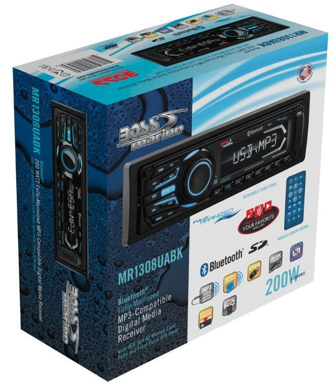 BOSS TEYP SİYAH KUMANDALI MR1308UABK Marin Tekne ve Yat Bluetooth USB AUX