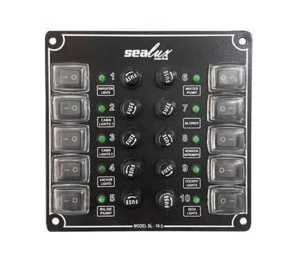 10 ANAHTARLI İZOLELİ KÜÇÜK EBATLI SWITCH PANEL / TEKNE ve KARAVAN SİGORTA PANELİ / ELEKTRİK KUMANDA PANELİ