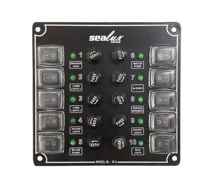 10 ANAHTARLI İZOLELİ KÜÇÜK EBATLI SWITCH PANEL / TEKNE ve KARAVAN SİGORTA PANELİ / ELEKTRİK KUMANDA PANELİ