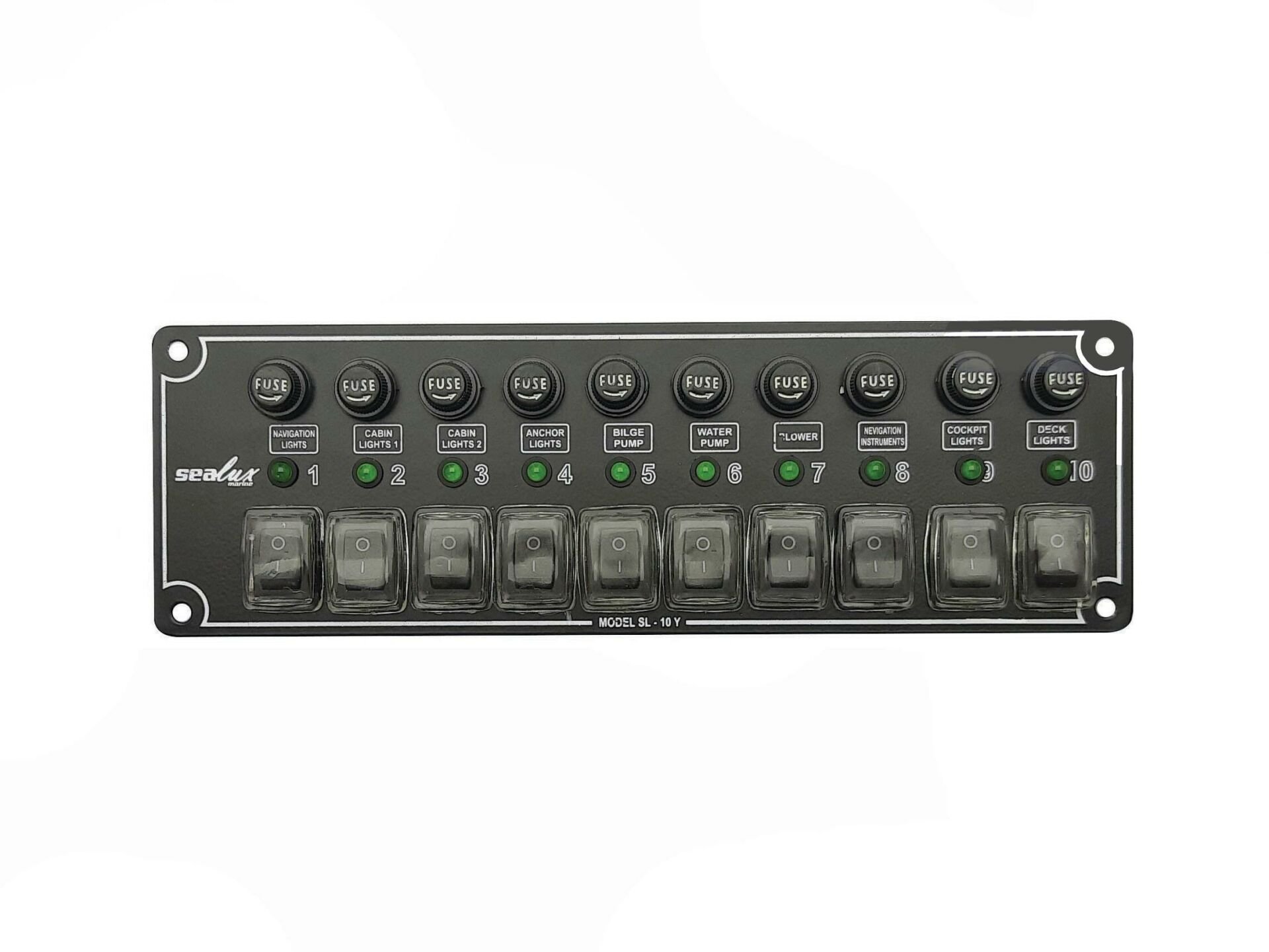 10 ANAHTARLI İZOLELİ YATAY SWITCH PANEL / TEKNE ve KARAVAN SİGORTA PANELİ / ELEKTRİK KUMANDA PANELİ