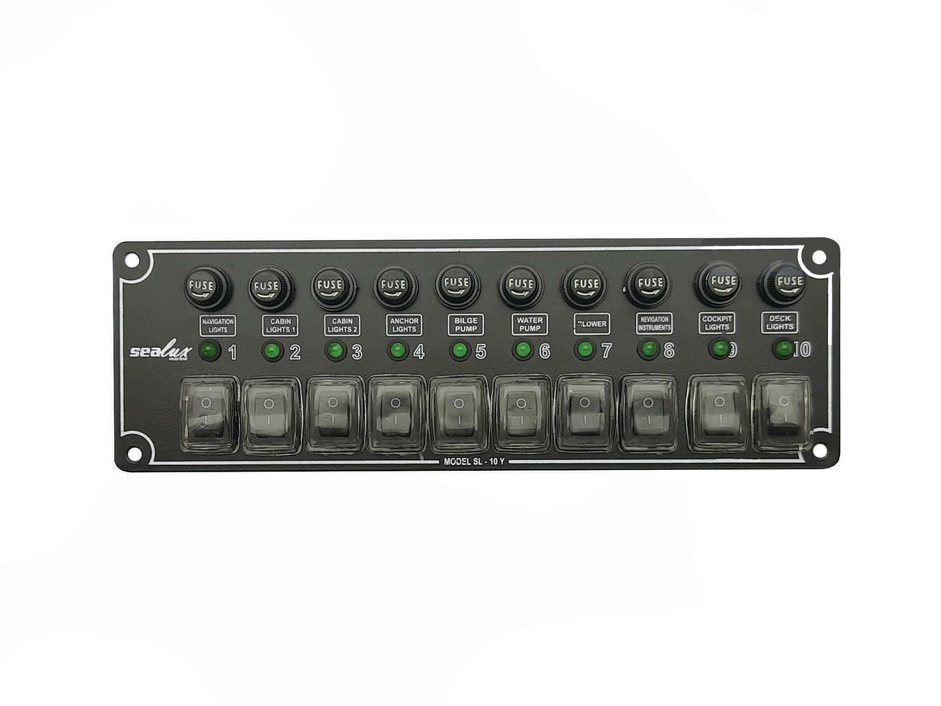 10 ANAHTARLI İZOLELİ YATAY SWITCH PANEL / TEKNE ve KARAVAN SİGORTA PANELİ / ELEKTRİK KUMANDA PANELİ