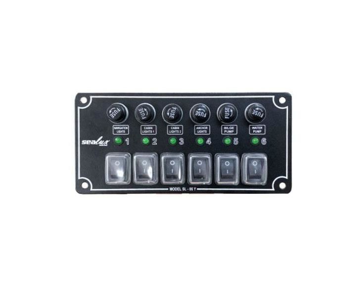 6 ANAHTARLI İZOLELİ YATAY SWITCH PANEL / TEKNE ve KARAVAN SİGORTA PANELİ / ELEKTRİK KUMANDA PANELİ