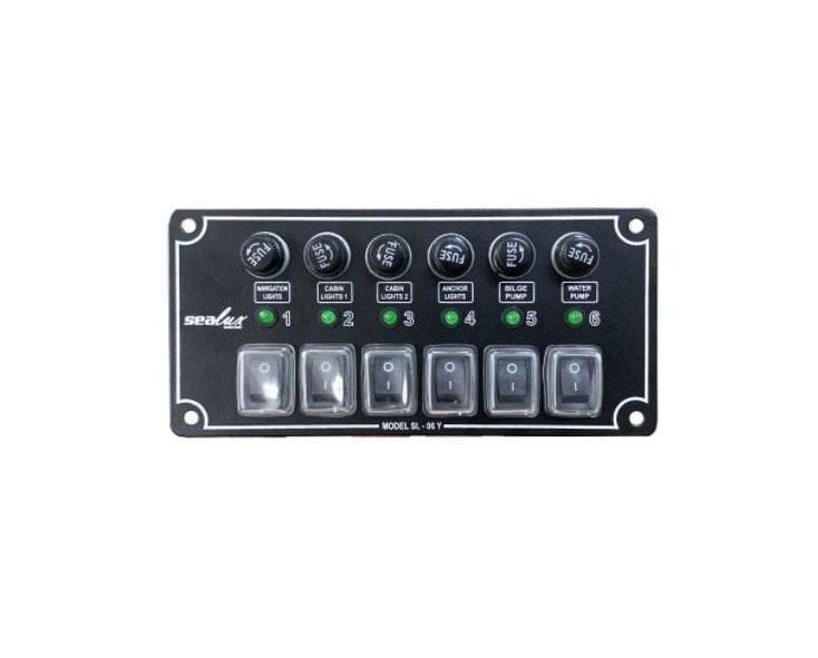 6 ANAHTARLI İZOLELİ YATAY SWITCH PANEL / TEKNE ve KARAVAN SİGORTA PANELİ / ELEKTRİK KUMANDA PANELİ